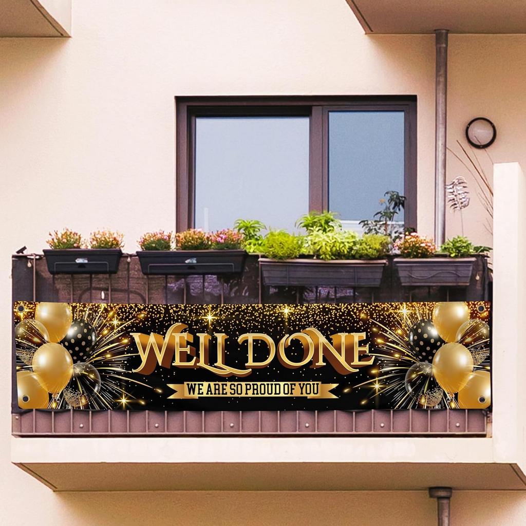 Well Done Congratulations Banner - We Are so Proud of You - Graduation Decorations for Prom - 6 x 1.3ft (Black and Gold)