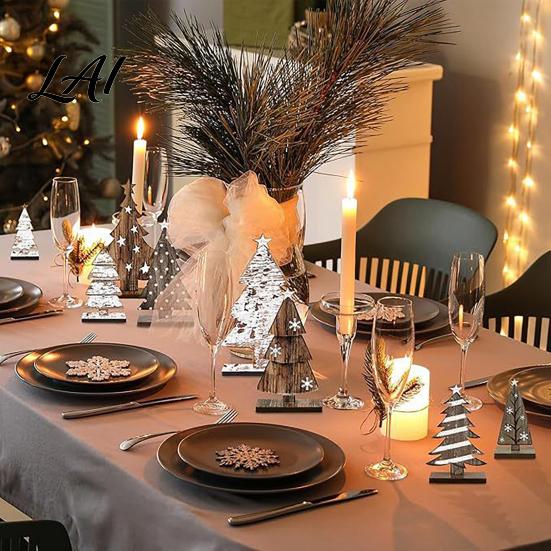 Rustic Holiday Desktop Decorations Wooden Christmas Tree Table Decoration Pine Tabletop Centerpiece Vintage Style Room Decor Farmhouse Tiered