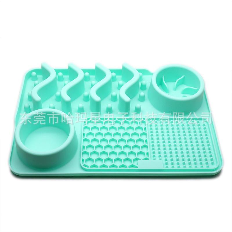 Silicone Pet Slow Feeder Bowl Mat Cats Dogs With Stainless Steel Bowls Non-Slip Anti-Spill Food Tray