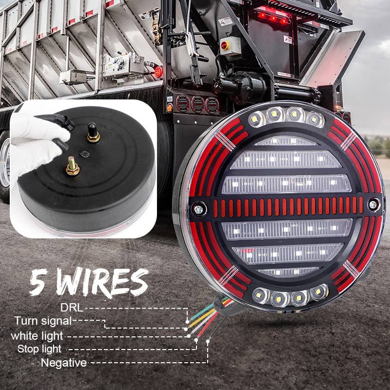 Round LED Tail Light with Sequential Turn signal lamp Stop Brake Light DRL For Truck Trailer Van Lorry RV Bus 4x4 Pickup 12V 24V