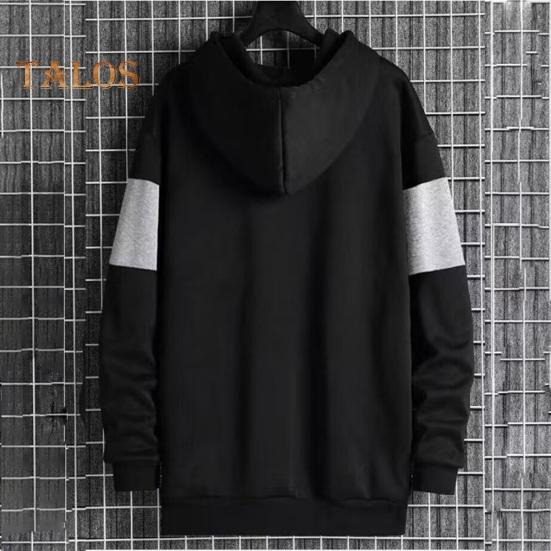 Мужская толстовка с капюшоном на осень-зиму, контрастного цвета, с длинными рукавами, эластичными манжетами и подолом, тонкая повседневная одежда, повседневный спортивный топ