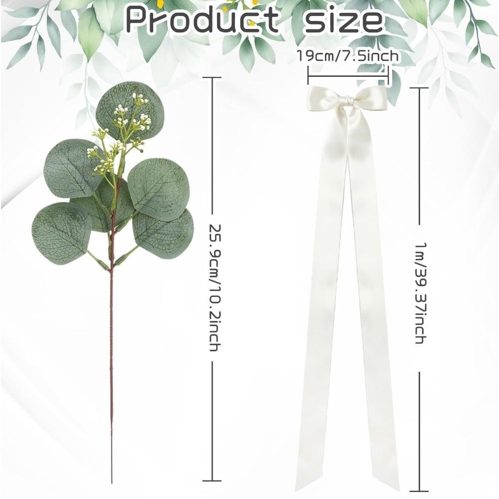 1/4 Sets Long Tails Artificial Eucalyptus Chair Sashes Chair Decorative Strap Bows Restaurant