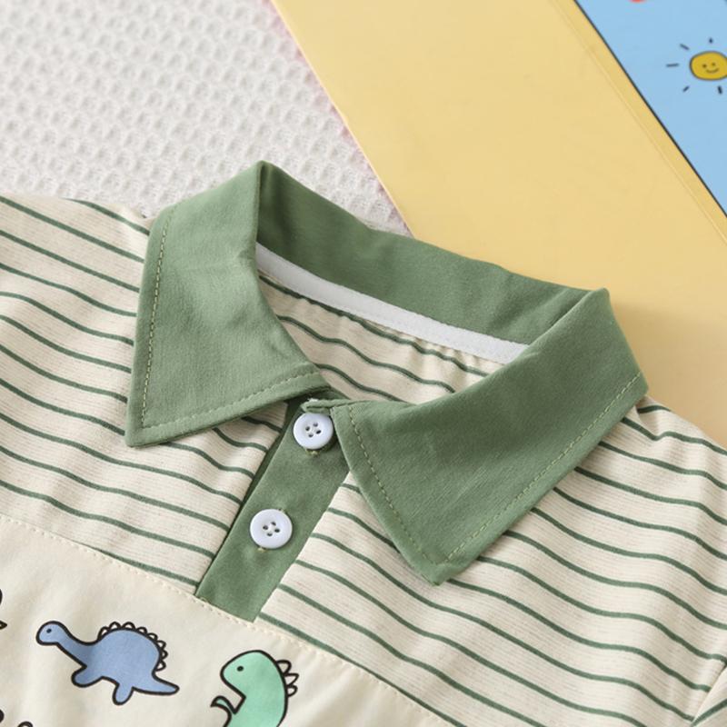 0-5-Year-old Children's Short Sleeved Set Boys' Cartoon Striped POLO Shirt Boys' Casual Cute Daily Clothes Two-piece Set