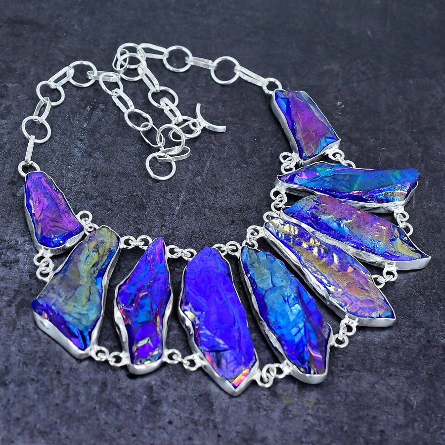 Ювелирное ожерелье из серебра 925 пробы с павлиньим титановым аурой 18 дюймов w8F81