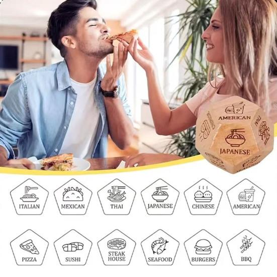 1/4Pcs Date Night Dice Couple Food Decision Wooden Dice Games with 12
