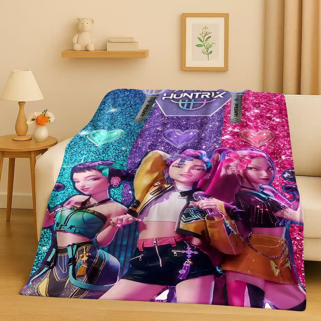 2026 New Cartoon Kpop Demon Hunters Zoey Rumi Mira Music Flannel Blanket,Ultra Soft Plush Throw for Home Bedroom Bed Sofa Cover