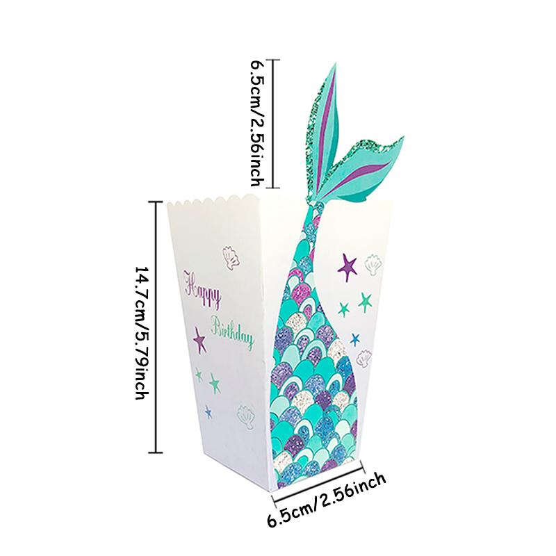 6 шт. Коробки для попкорна в виде хвоста русалки, единорога, медведя, для детского дня рождения, вечеринки в стиле «Русалочки», бумажная подарочная коробка, принадлежности для украшения детского праздника