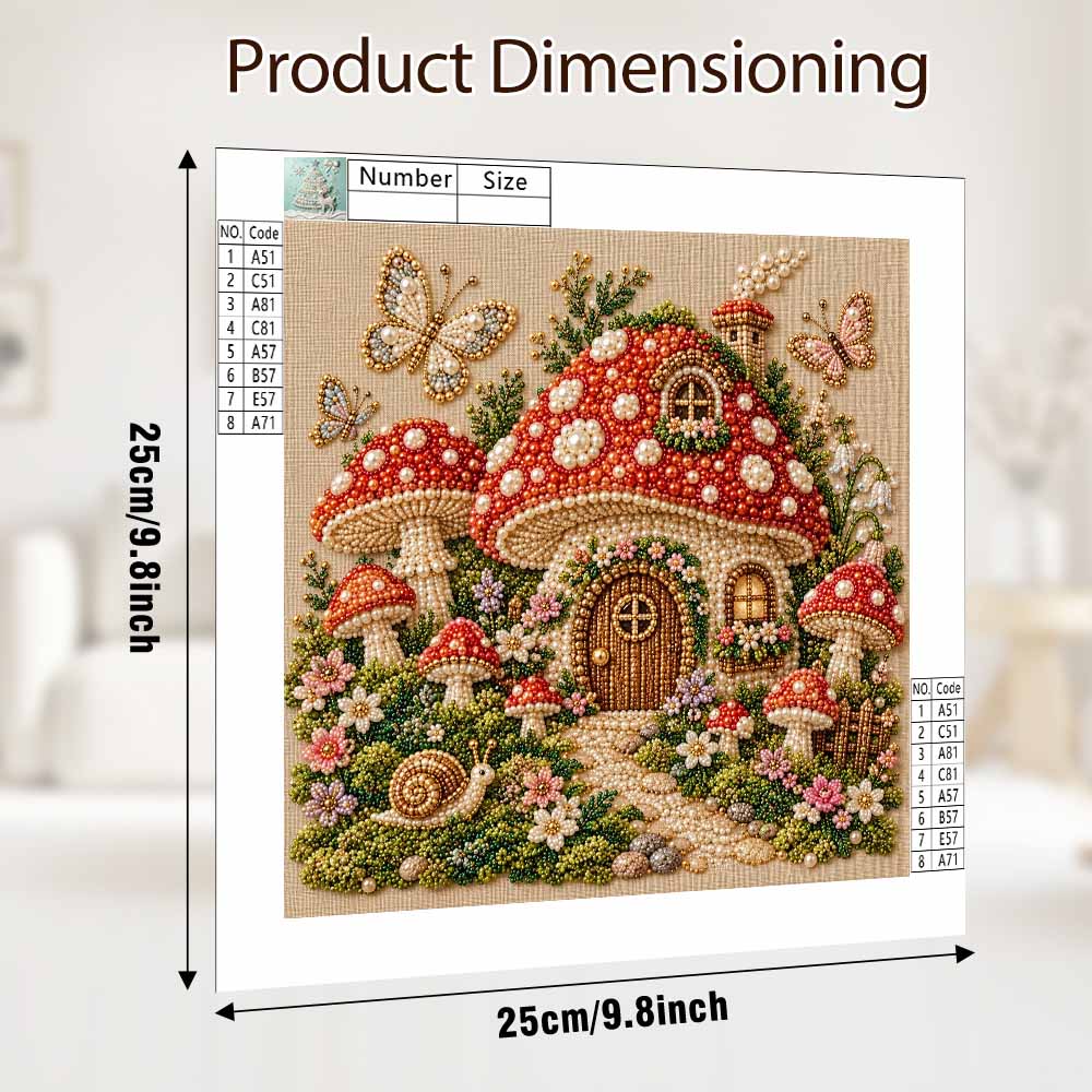 5D DIY Pearl Painting Set Pearl Art Embroidery Mushroom House And Butterflies Home Decoration Gift