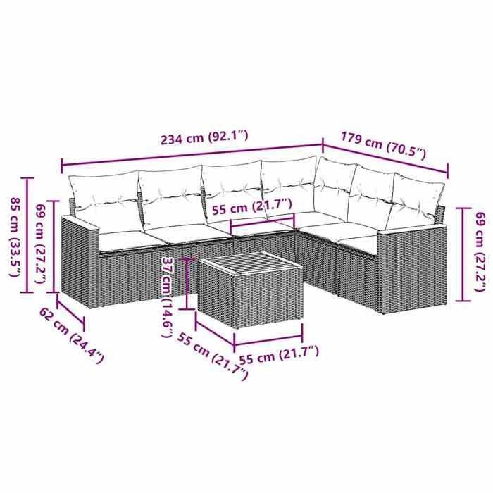 VidaXL Salon de Jardin avec Coussins 7 pcs, Canapés de Terrasse, Ensemble de Meubles de Patio, Mobilier d'Extérieur, Noir 3258409