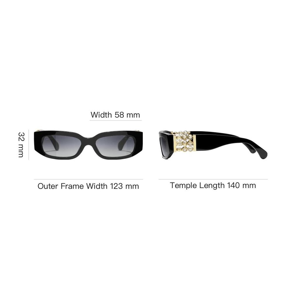 Chanel Rectangular Sunglasses With Beaded Temples Unisex sunglasses Black CH5544A-C622S8