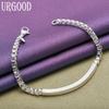 925 Sterling Silver 4mm Plaid Bracelet Party Gift Fashion Jewelry