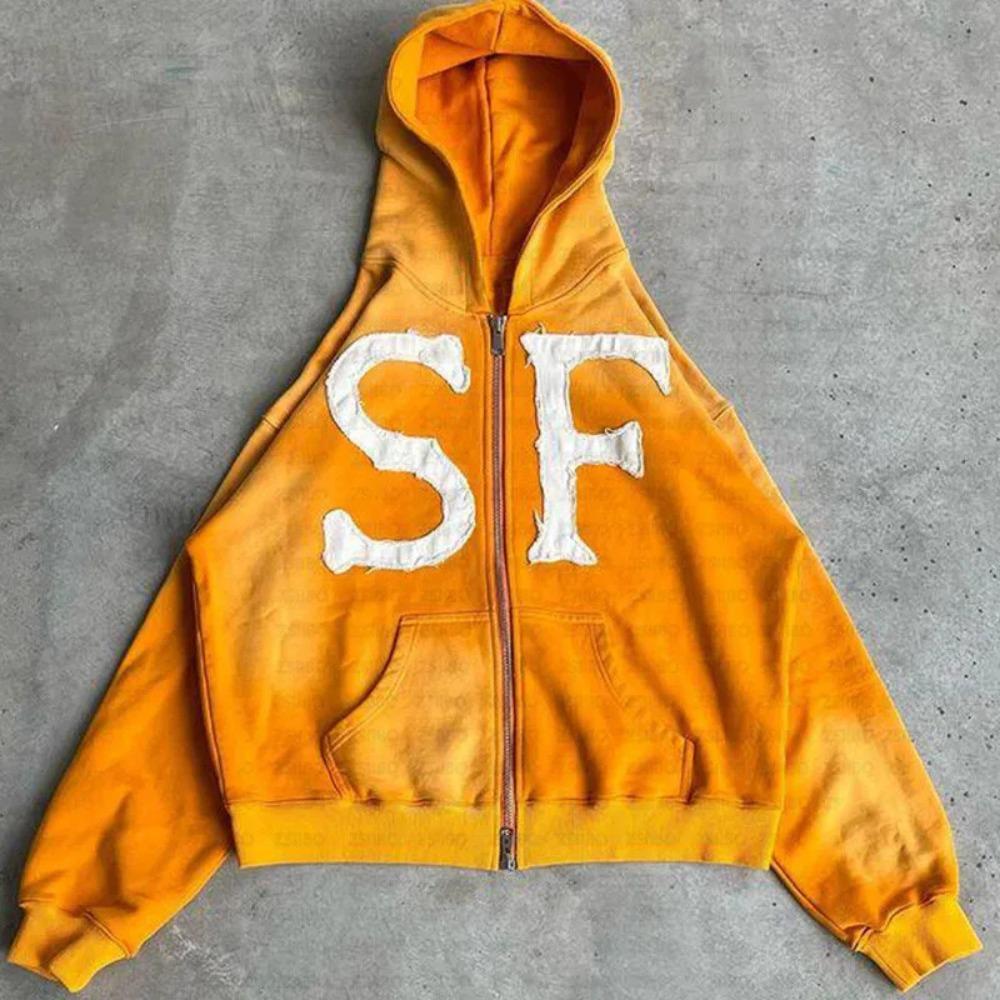 ZYLLO Y2k Harajuku Retro Trendy Brand Letter Embroidery Oversized Swetshirt Women High Street Fashion Loose Zipper Hoodie