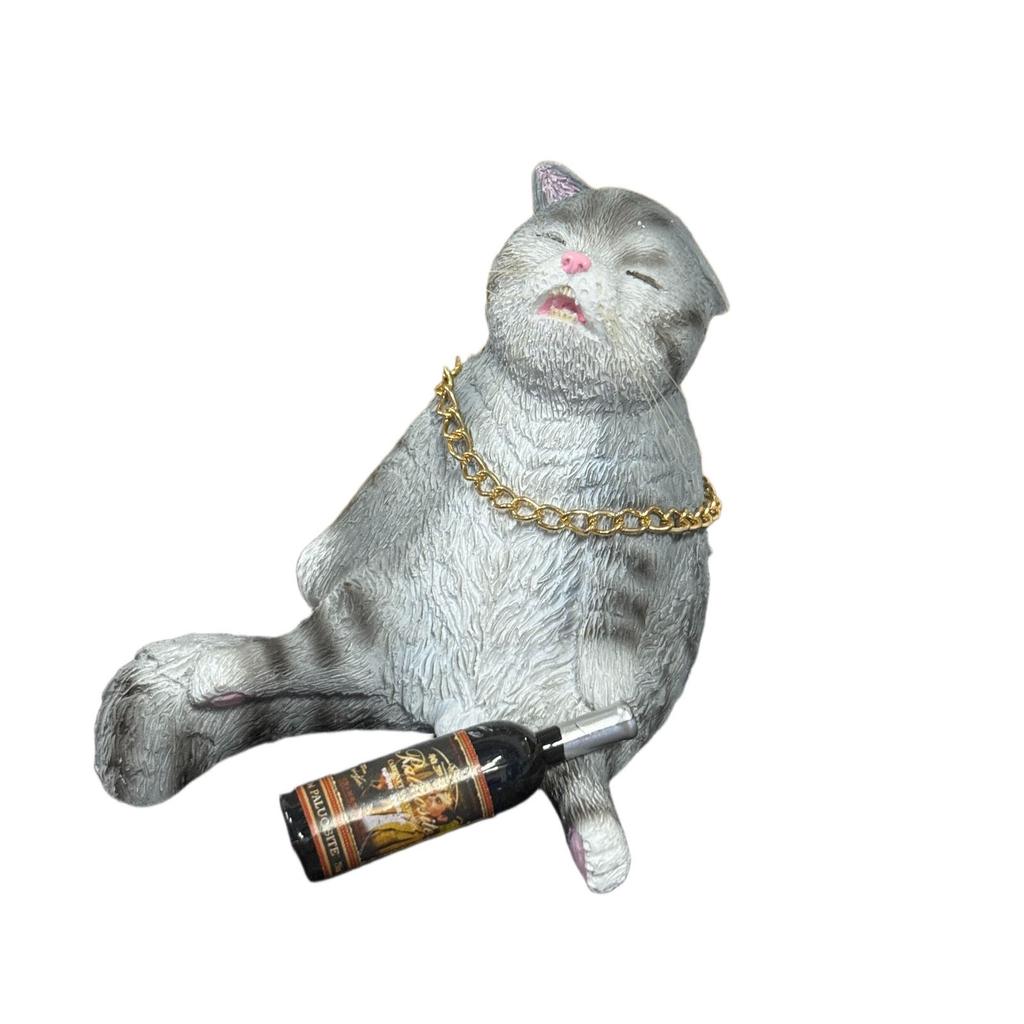 Cat Statues And Figurines,Resin Cats,Includes Chain And Bottle,Whimsical Drunken Cat Decor,Perfect Cute Cat Gifts For Cat Lovers