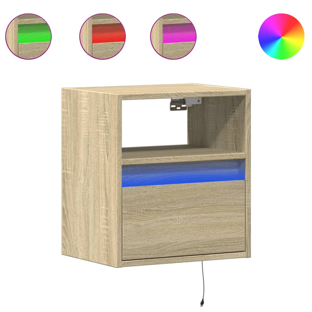 Wall Mounted Nightstand with LED Lighting Sonoma Oak