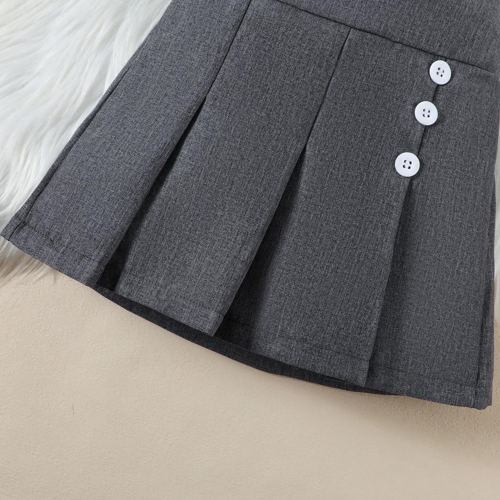 2-8Y Girls Spring and Summer Suit Fashion V-neck Single-breasted Waistcoat + Pullover Top + Pleated Skirt 3pcs