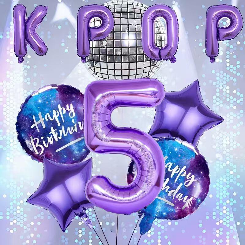 10 шт./набор Фиолетовые Воздушные Шары на День Рождения в Тематике K-Pop Музыки Украшение Цифры 0-9 Дни Рождения Фотозоны Идеальный Подарок для Соцсетей