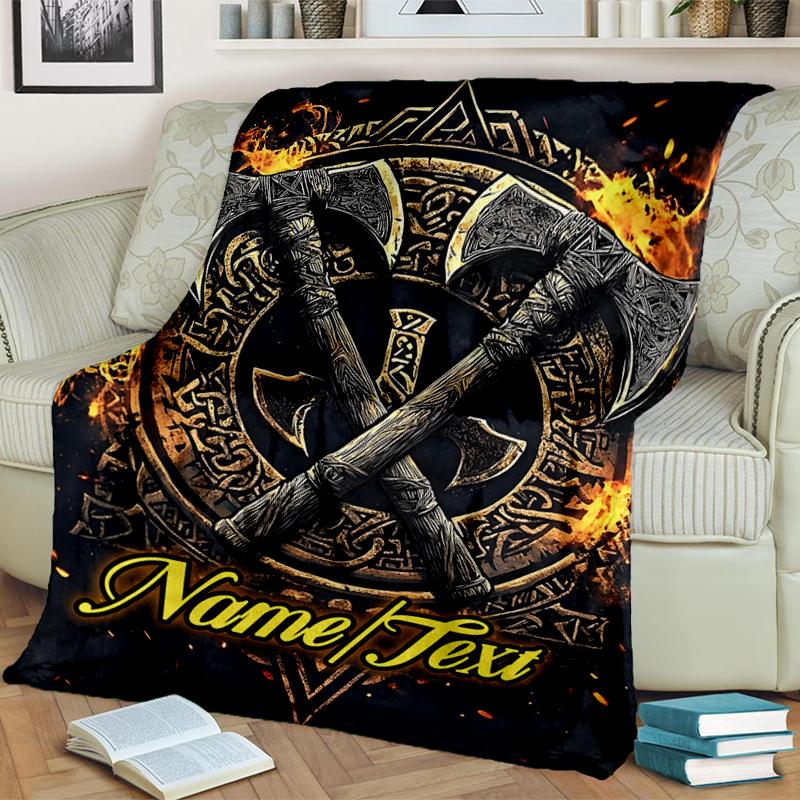 1PC Custom Name Axes Shield outdooor Flannel blankets Throw Blanket All-Season Throw Gift Bedspread for Couch, Bed, Camping Holiday Birthday gift
