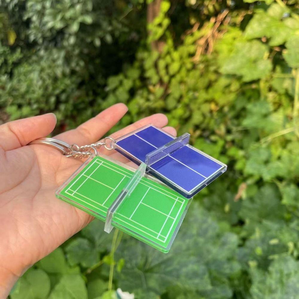 Mini Badminton Playground Keyring Acrylic Table Tennis Key Holder  Unisex