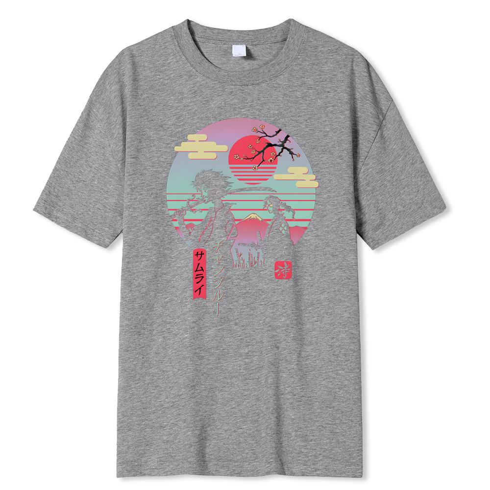 2 Японских Самурая Идущих Домой Хип-Хоп Принт Мужские Топы Мода Уличная Футболка Летняя Повседневная Хлопковая Футболка Оверсайз Свободные Футболки