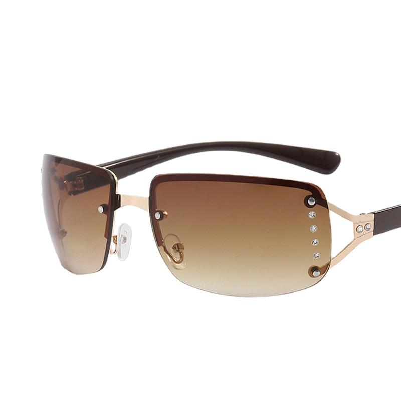 Новые без оправы декоративные солнцезащитные очки с бриллиантами женский дизайн бренд люкс солнцезащитные очки для отдыха на открытом воздухе очки UV400