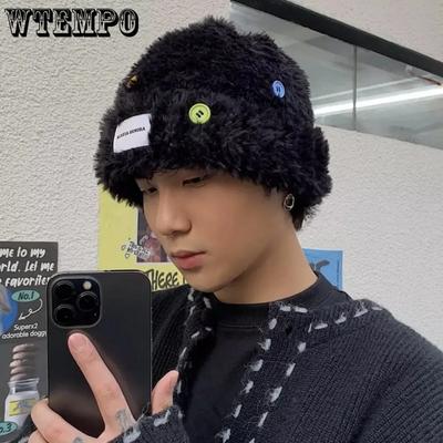 WTEMPO Пара однотонных толстых плюшевых шапок с пуговицами, осенне-зимние, мягкие, холодостойкие, ветрозащитные, для активного отдыха, велосипедного спорта, плюшевые шапки