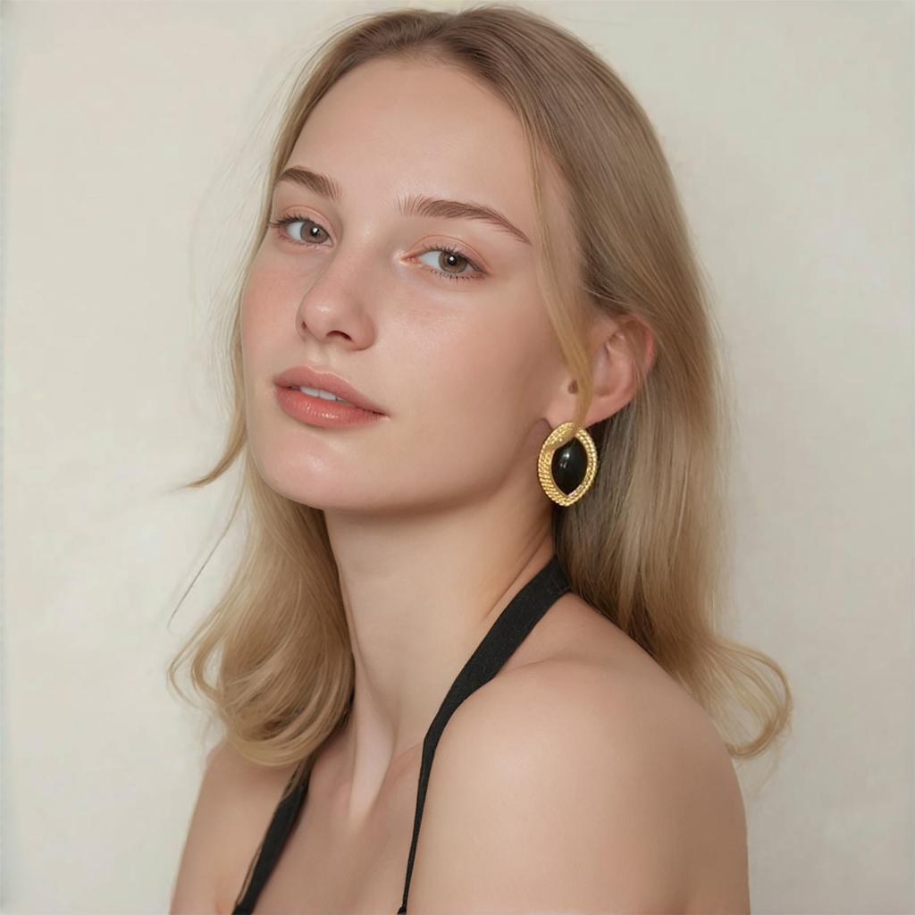 Серьги-ромбы из натурального камня для женщин - Гипоаллергенная нержавеющая сталь с покрытием из 18-каратного золота - Элегантные геометрические серьги для женщин