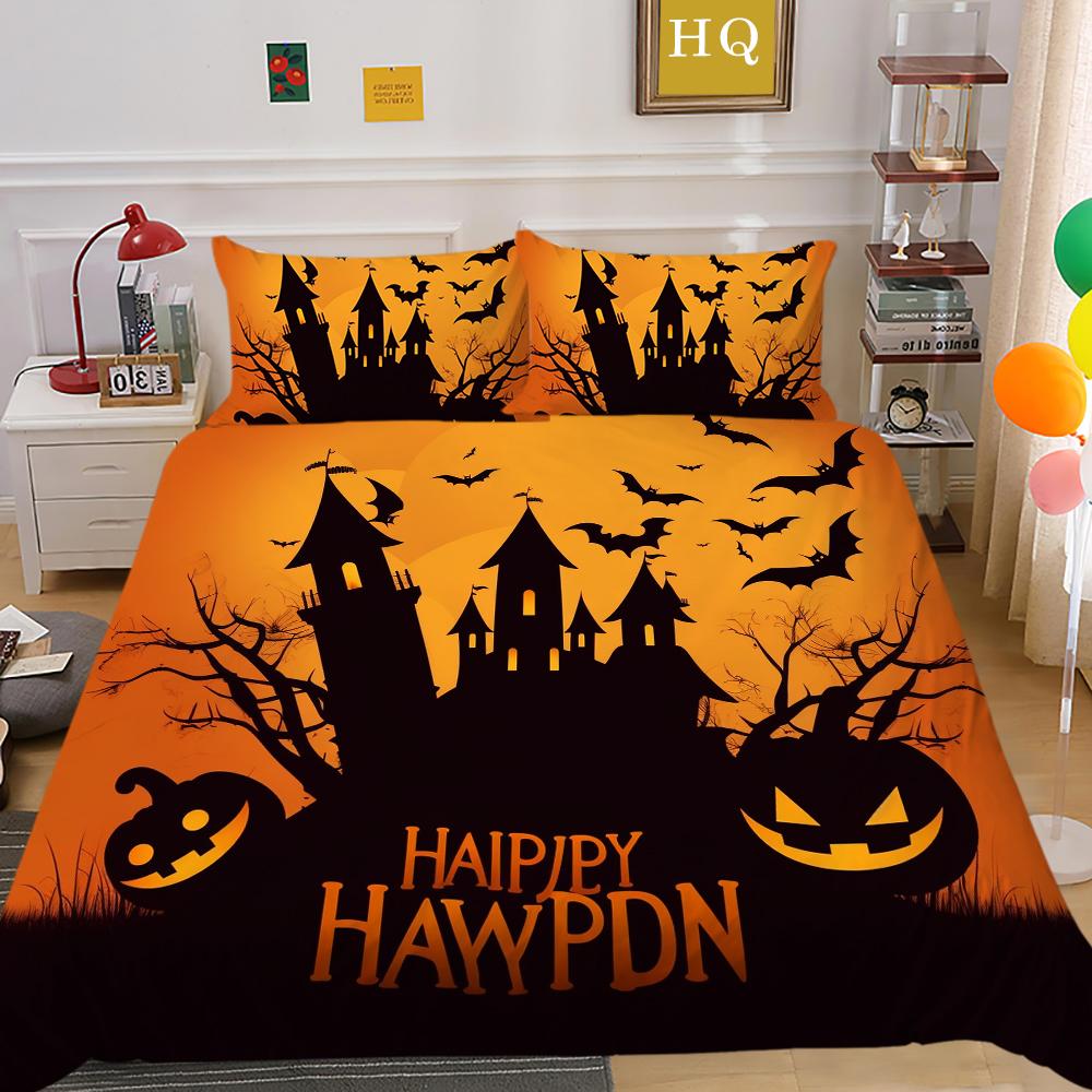 3D Halloween Home Bedding Set Terrorist Atmosphere Decoration Quilt Cover Pillowcase Set AU/DE/EU/US Full Size Soft Bedroom Decoration