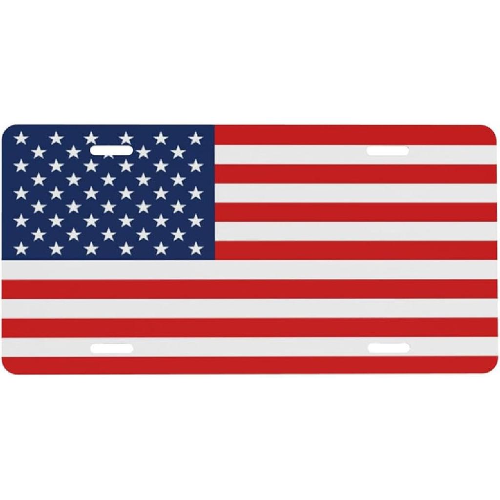 Black And White American Flag Front License Plate For Women Car Vanity Plates Decorative Aluminum Metal Cute Novelty License Plate Cover For Men 6X12