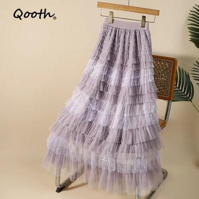 Элегантная многоярусная юбка миди из фиолетового тюля для женщин на осень-зиму QT2792