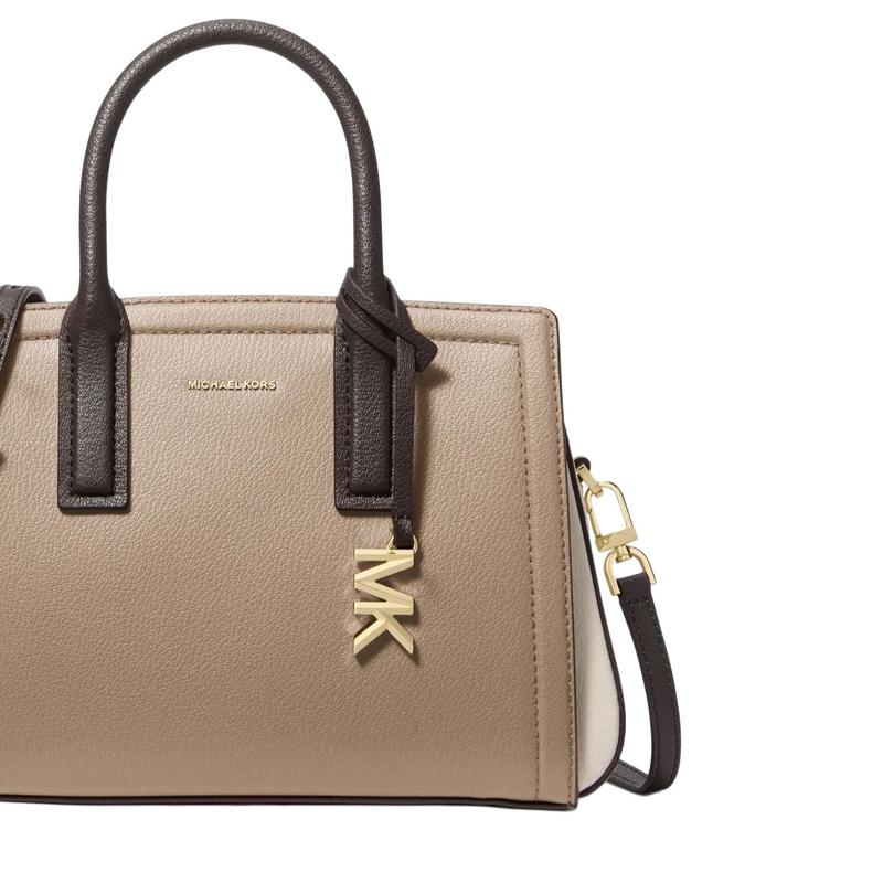 MICHAEL KORS Laila adjustable shoulder strap cowhide Tote bag Tote bag shopping bag shoulder crossbody handbag small size women's taupe and milk white