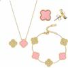 3PCS New Diamond Studded Clover Necklace Bracelet Earring Set