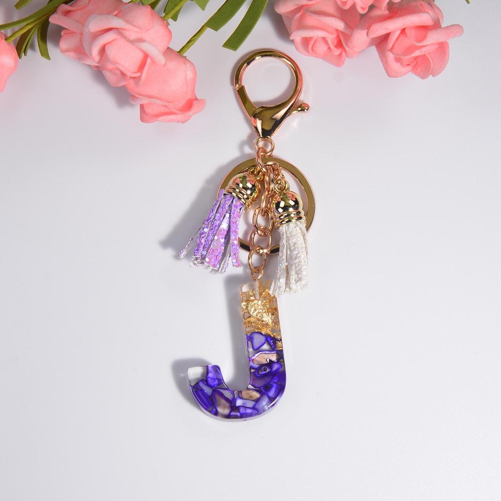 Фиолетовый хрустальный эпоксидный брелок с буквой и кисточкой - Ювелирное украшение из смолы, подвеска-шарм