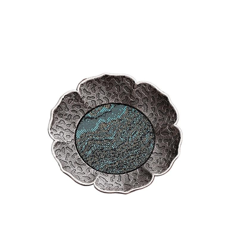 Антикварная подставка для чайной чашки из серебряного сплава, бамбуковая циновка, термоизолированная чайная чашка, подставка для чашки, чайное блюдце, аксессуары для чайного набора кунг-фу