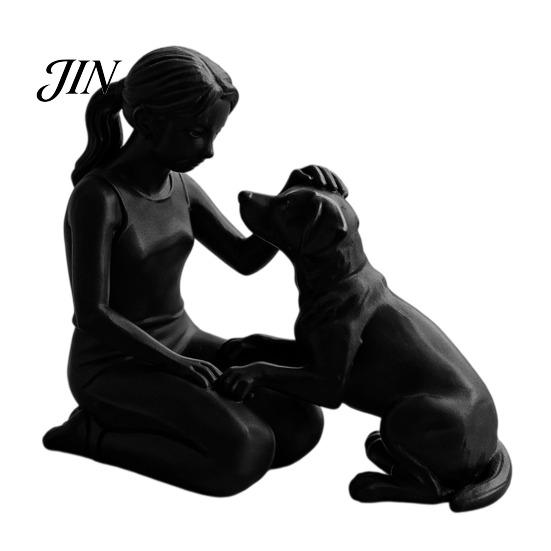 Unique Handcrafted Pet Keepsake 3D Printed Girl with Dog Figurine, Minimalist Squatting Sculpture for Home Emotional Sympathy Gift Decor, Healing
