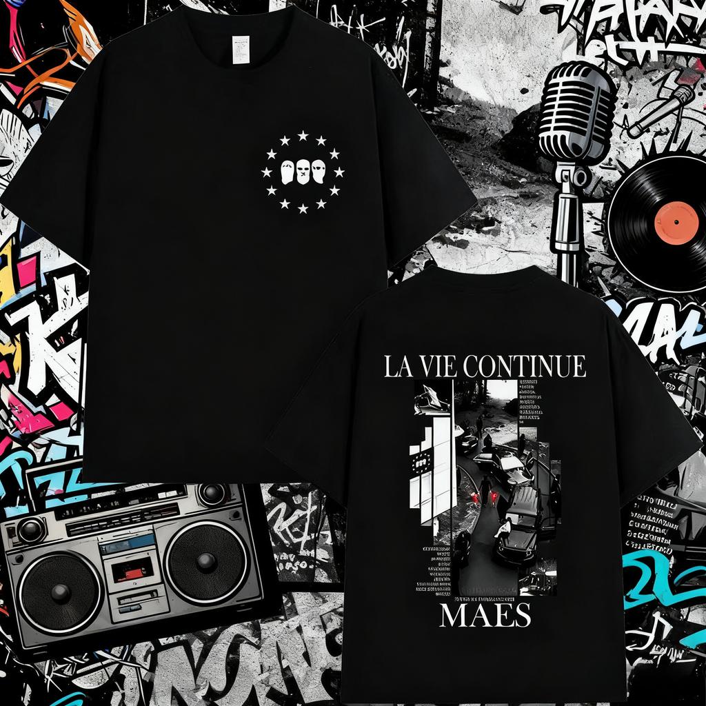 2025 Summer Rapper La Vie Continue Maes Album Graphic Tshirt Male Gothic Hip Hop Cotton Tshirt Punk Short Sleeve Loose Tshirt