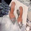 Тонкий каблук универсальная сумка голова кристальный каблук высокий каблук модные сандалии женские 2025 лето новая мода стразы прозрачные сандалии