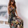 Yousheng Женское платье для отпуска Без рукавов V-образный вырез спинки Цветочный принт Высокая талия Завязка Пляжное платье Макси-платье в стиле бохо
