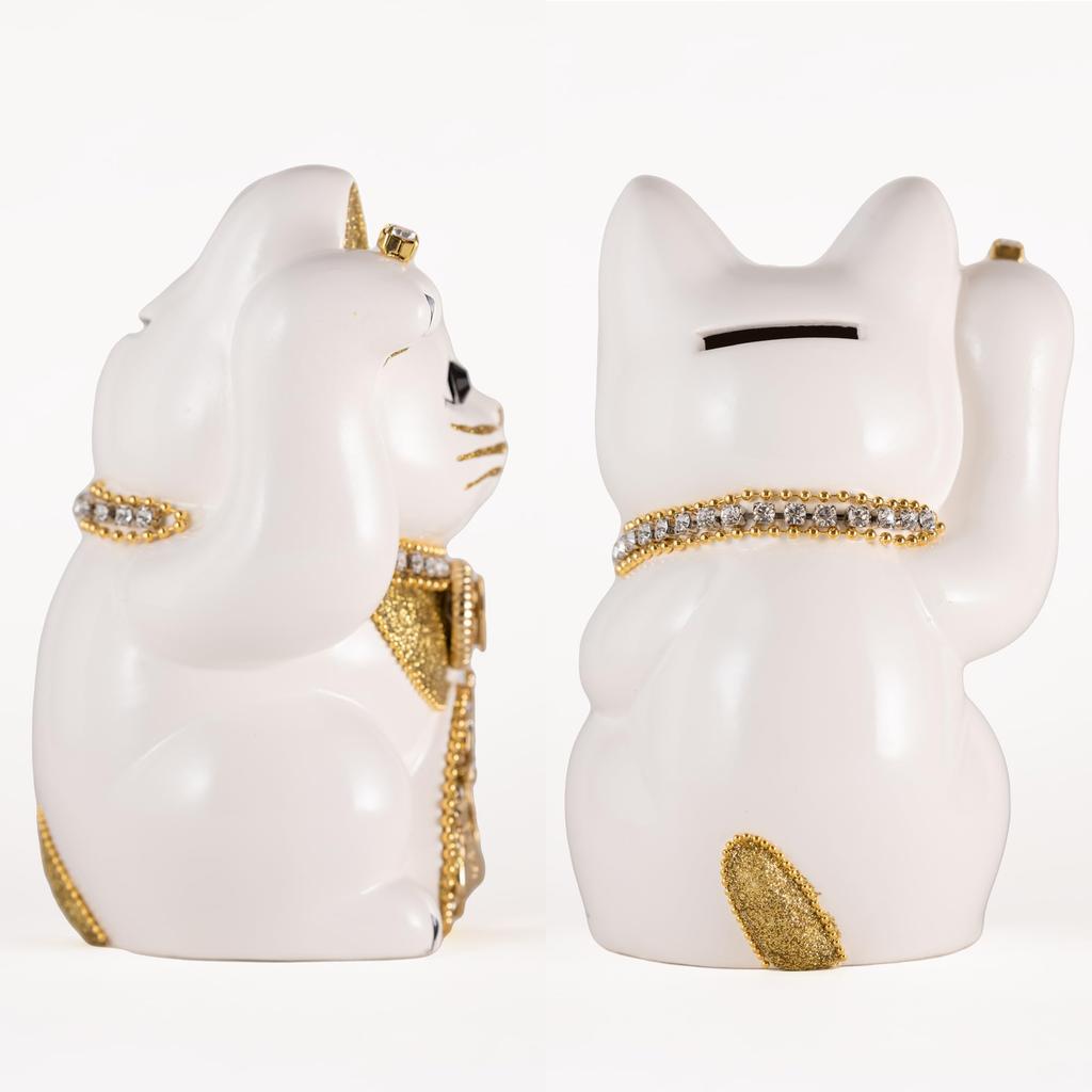 Счастливый кот Миллионер Кот-правая рука Счастливый кот Манеки Кот Счастливый фэн-шуй Украшение Коробка для пожертвований (M-SIZE Белый) Поднятый/Керамический_Lucky (ml_M Белый)