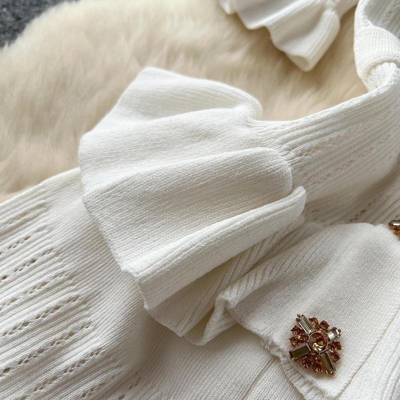 Ретро вязаный свитер с оборками, сексуальный однобортный, элегантный, А-силуэт, длинное вечернее платье макси, женская мода, летняя одежда