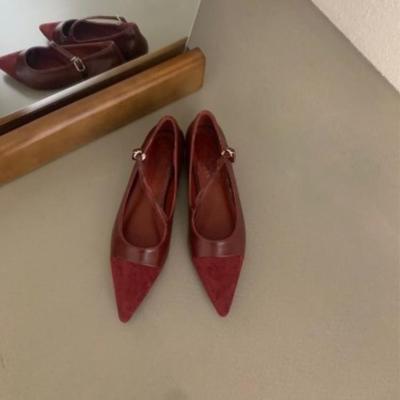 Модная женская весенне-летняя обувь, новая, ретро, коричневая, с острым носком, кожаная, с мелким вырезом, ремешком с пряжкой, французские балетки