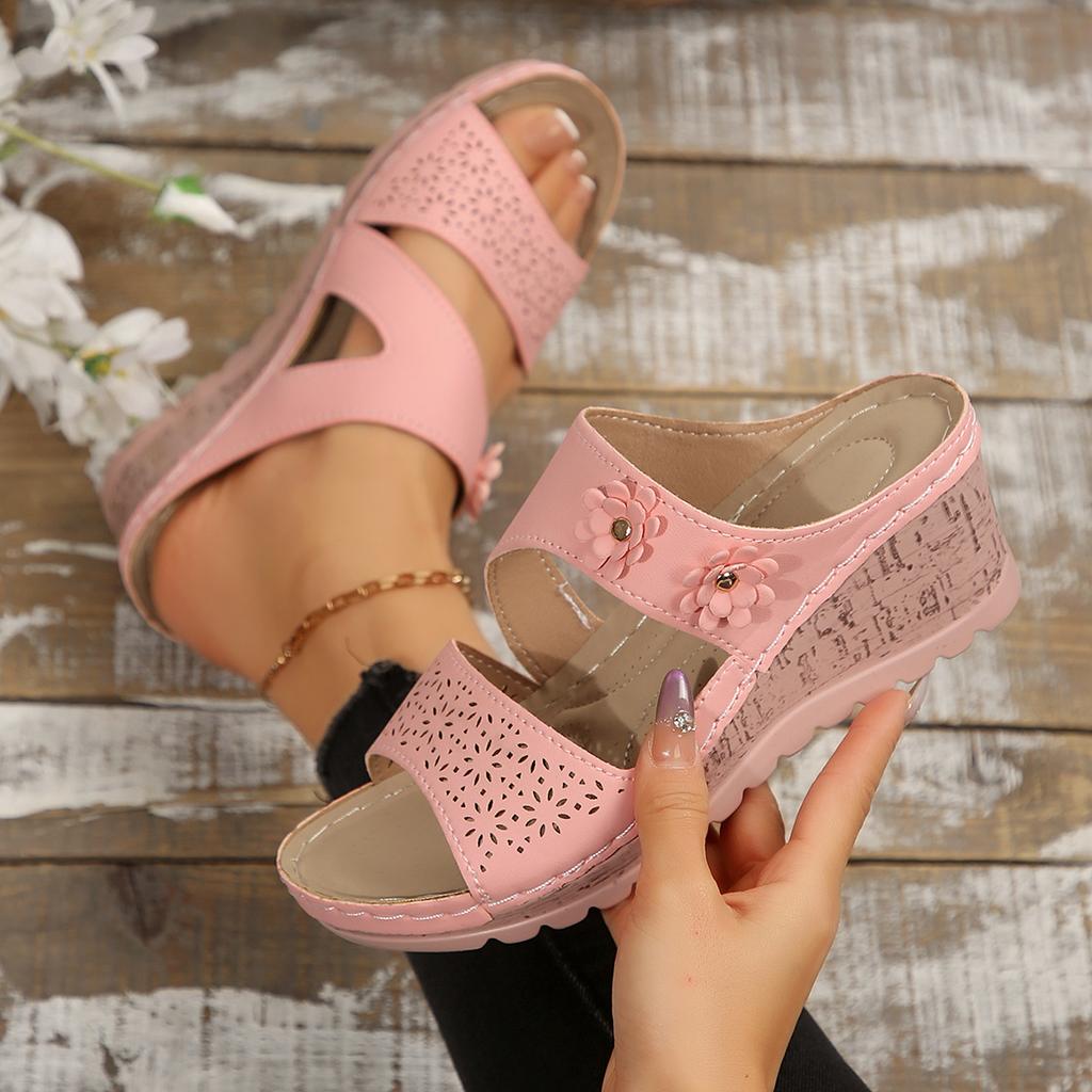 Fashion Sandals for Women Summer Metal Buckle Sandals Fashion Peep Toe Wedge Casual Thick Bottom Light Comfort Beach Slides Slippers