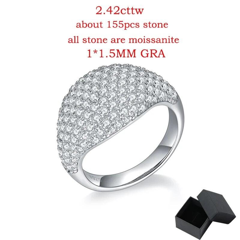 18k Gold Plated 2.42cttw Full Moissanite Diamond Rings for Women Hip Hop Men's Band Sterling Silver 925 with Certificate