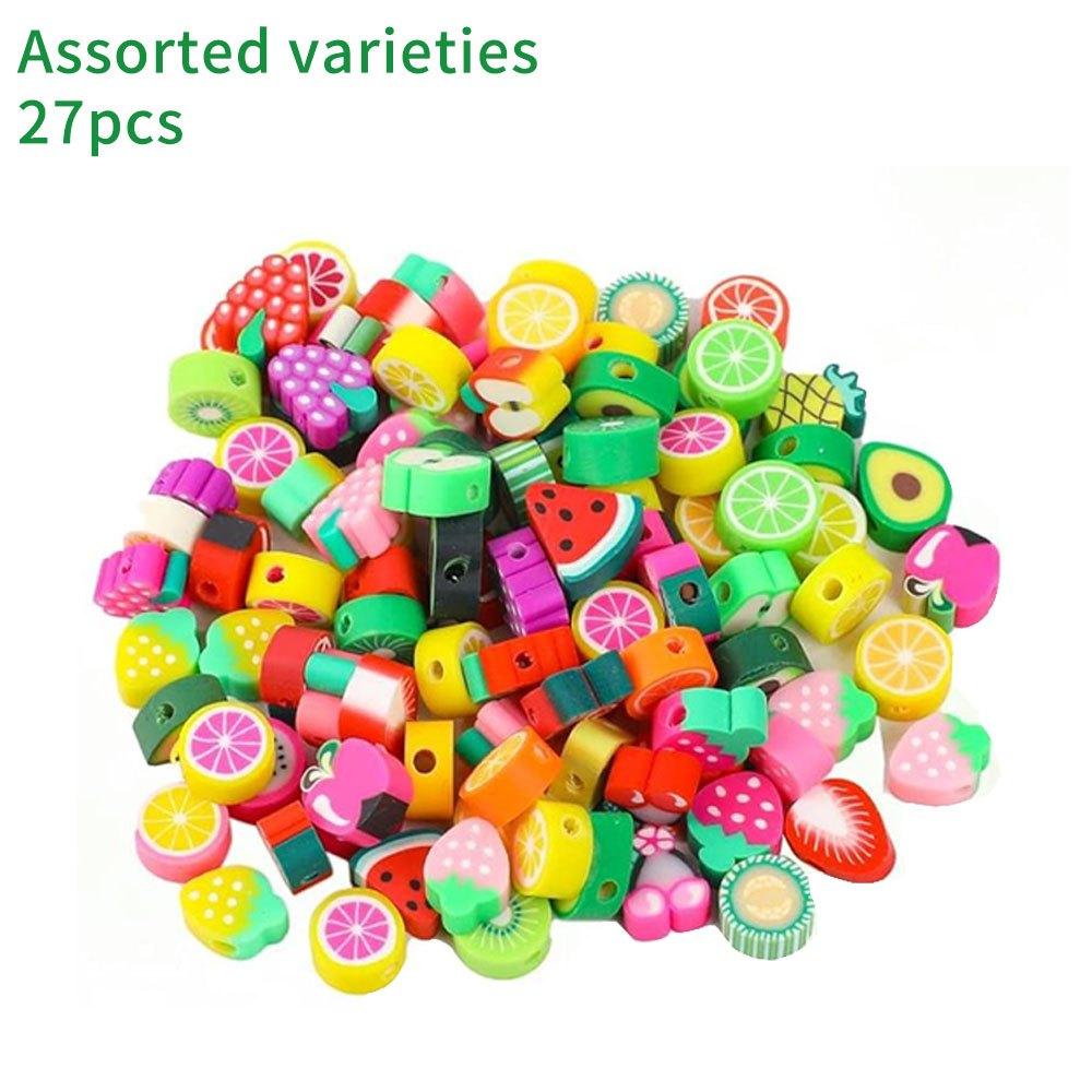 17/27pcs Soft Ceramic Material Fruit Style Clay Beads Interesting Fruit Beads Interval Clay Beads DIY Bracelet Necklace Earrings Keychain Foot Chain