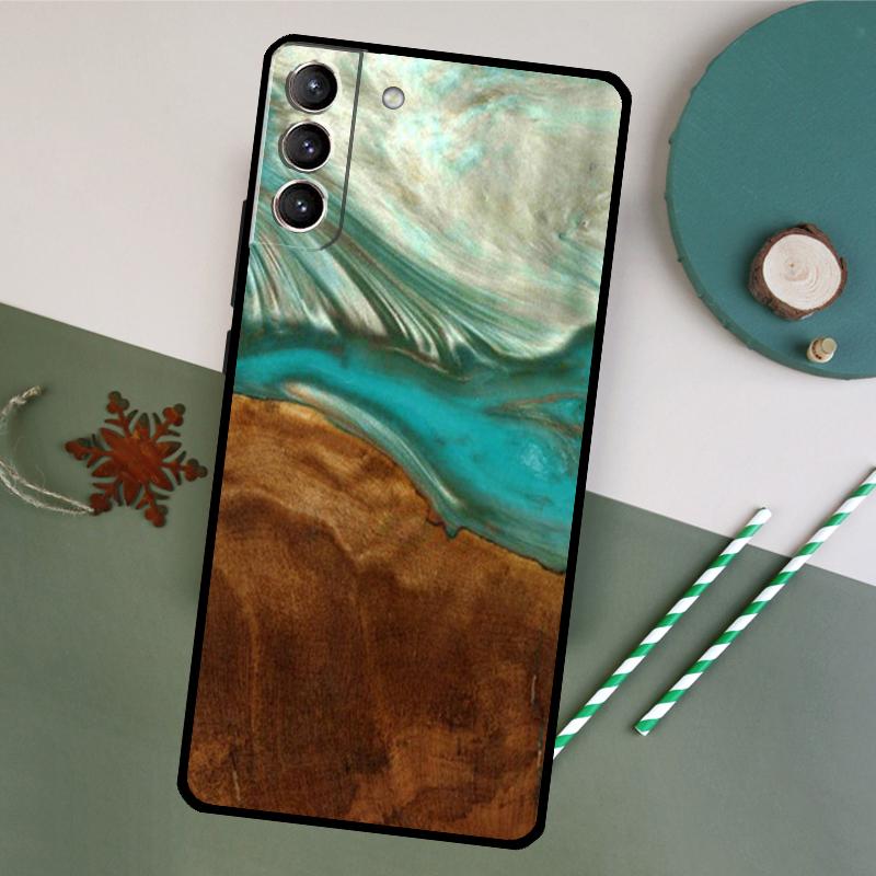 Wood Resin Pattern Phone Case For Samsung Galaxy S25 S20 S21 S22 S23 S24 S26 Ultra S10 Plus S25 FE Back Cover
