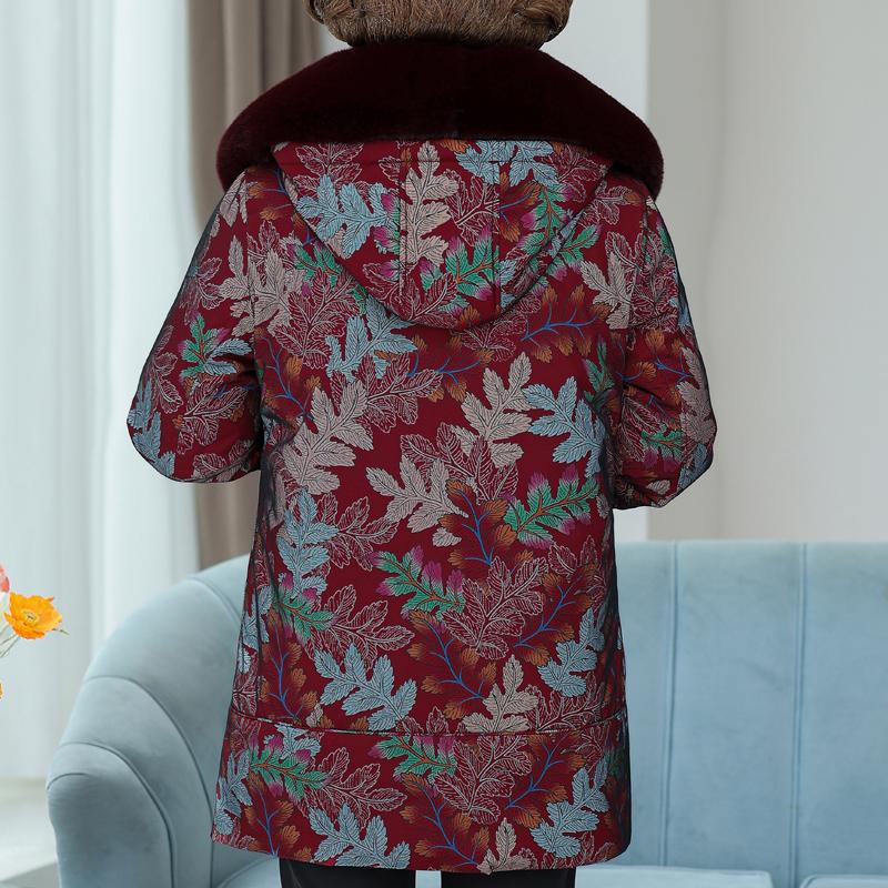 Женские пуховики среднего возраста Зимние винтажные парки Меховой воротник Подкладка Съемный Большой размер Элегантные Толстые Теплые Пуховики Женская верхняя одежда