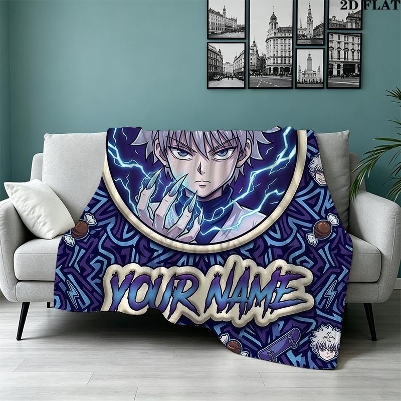 Custom Name,Killua Zoldyck Printed Flannel Blanket, soft throw for bedroom sofa, washable, Christmas present, great gift.