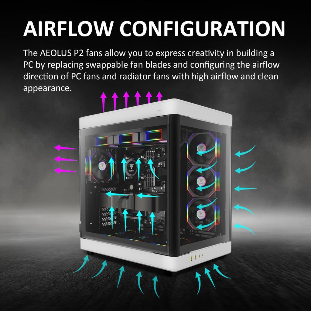 GAMDIAS 120mm ARGB PC Computer Case Fan Cabless Daisy Chain Replaceable Fan Blades Reverse Air Volume 30mm Thickness Infinity Mirror No Controller