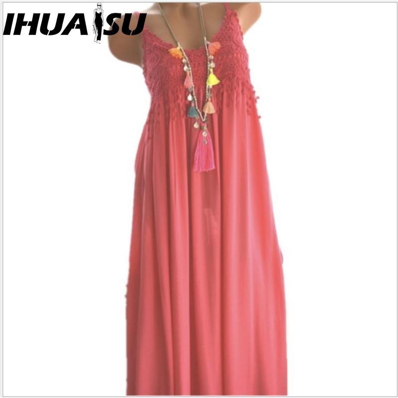 IHUASU Женская мода лето весна сплошной цвет печати без рукавов подтяжки с высокой талией повседневные платья