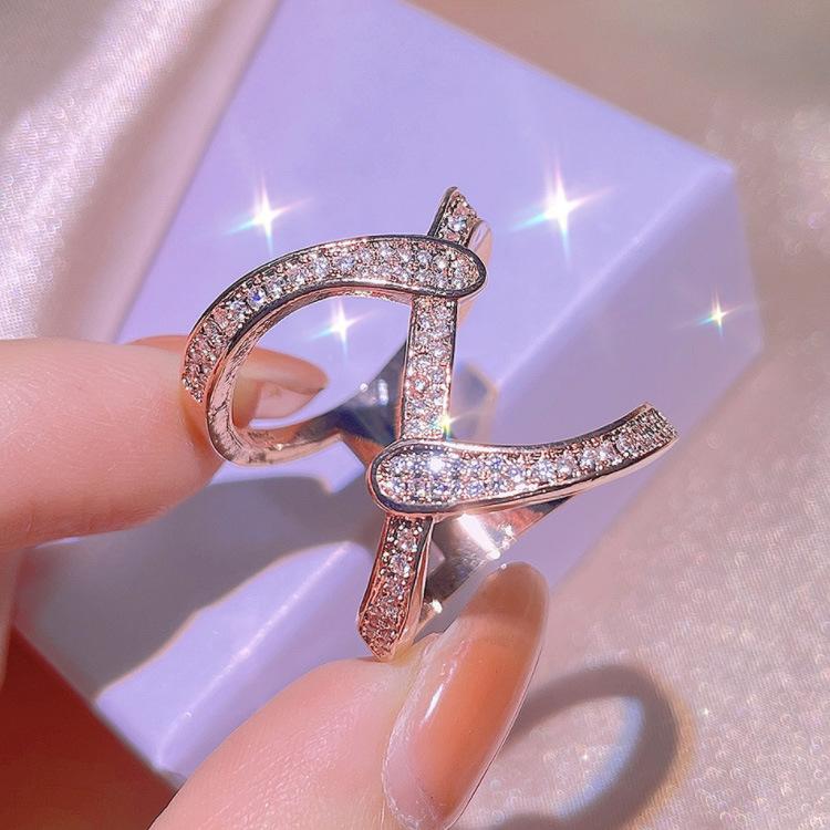 Европейская и северо-модная геометрическая линия с покрытием из розового золота, микронабор из цирконов, кольцо-цепочка, трендовое кольцо для девочки