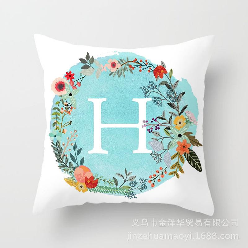 Blue Letter Pattern Throw Pillow Cover With Short Plush Print Living Room Sofa Decoration Cushion Cover Pillow Covers Decorative